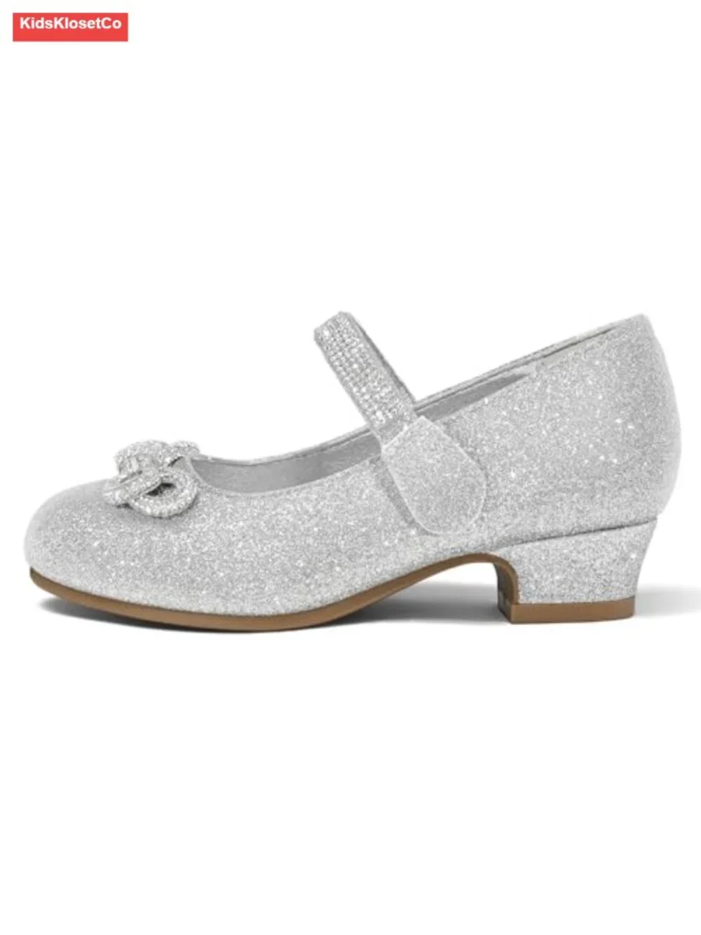 Sparkling Rhinestone Mary Jane Pumps, Hook & Loop Closure, Low Block Heel